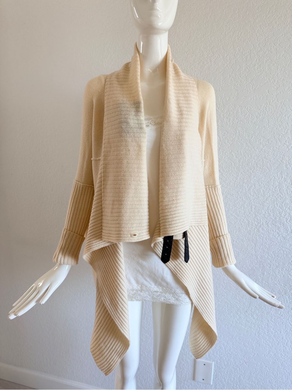 brochu walker Cream Ribbed Draped Sweater Poncho